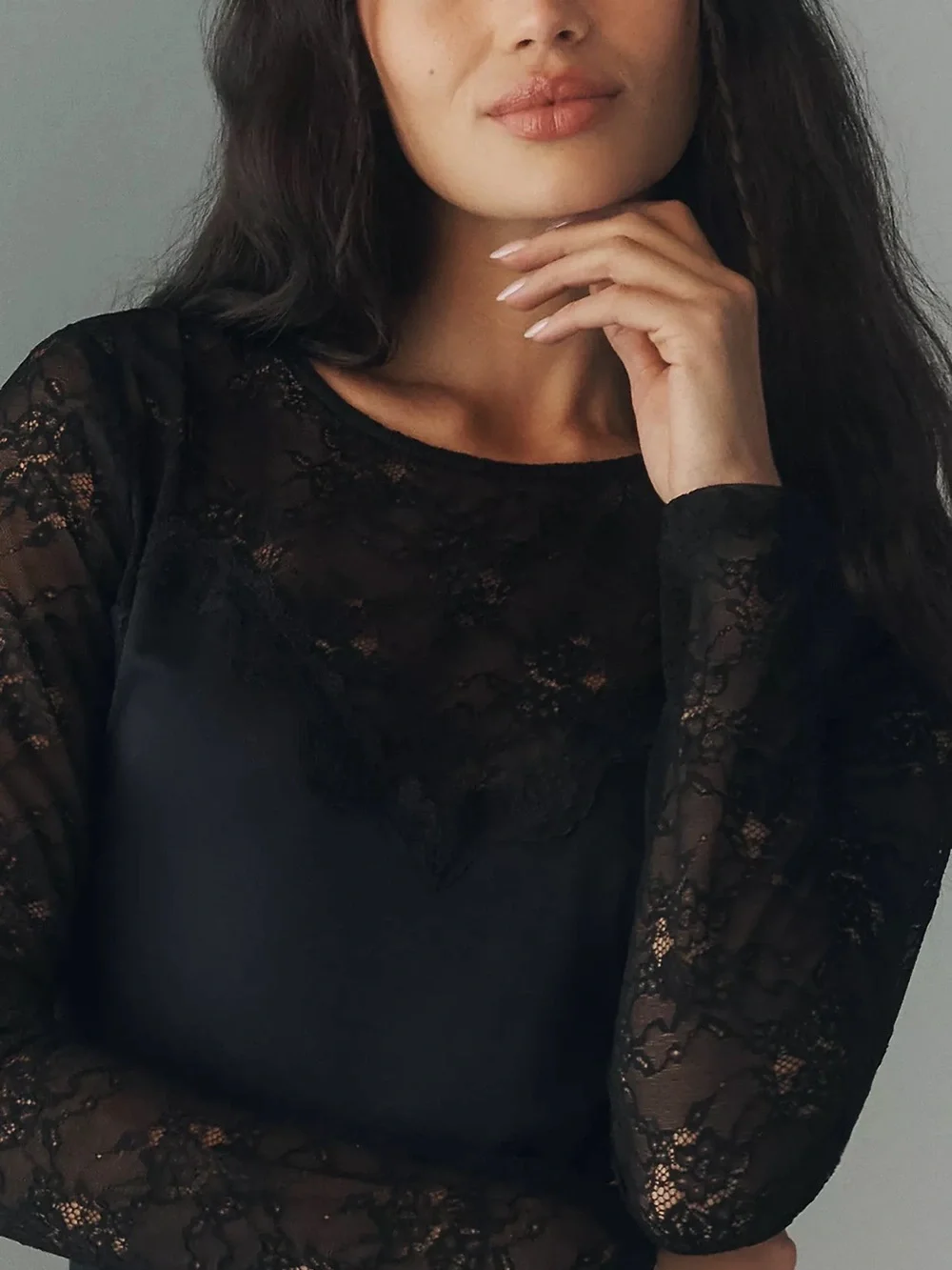 Anthropologie Long-Sleeve Lace Mix Top